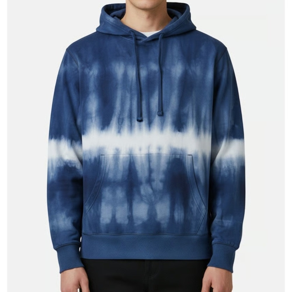Sun + Stone Men Blue Tie Dye Fleece Hoodie Small Pullover Sweatshirt FA22